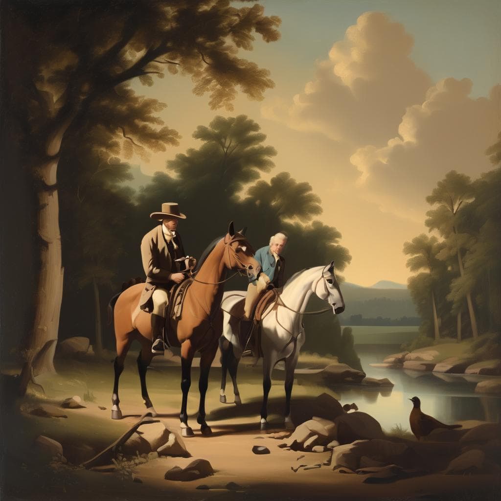 Άνθρωποι με Διεθνή Επιρροή στην Τέχνη, εφέ, πινάκας τοπίων, ρομαντική ατμόσφαιρα, θέμα με ιππασία, τέχνη με έμφαση στη φύση και την ιστορία, ζωγραφική με υψηλή ποιότητα, αναπαράσταση εποχής.